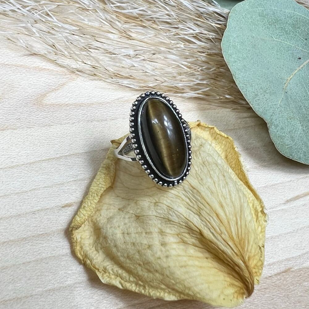 Vintage Clark and Coombs C&C Sterling Silver Elongated Agate Ring Size 4.75